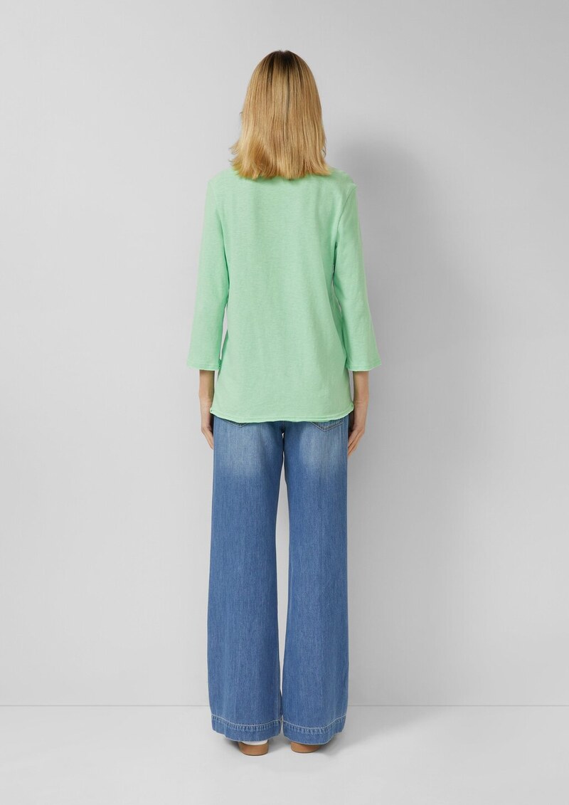 Jersey-T-Shirt mit Flammgarnstruktur und gerundetem Saum