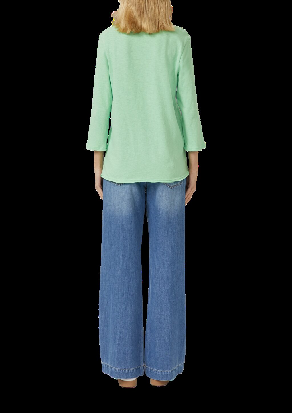 Jersey-T-Shirt mit Flammgarnstruktur und gerundetem Saum