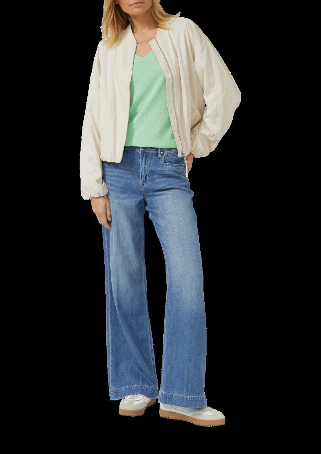 Jersey-T-Shirt mit Flammgarnstruktur und gerundetem Saum