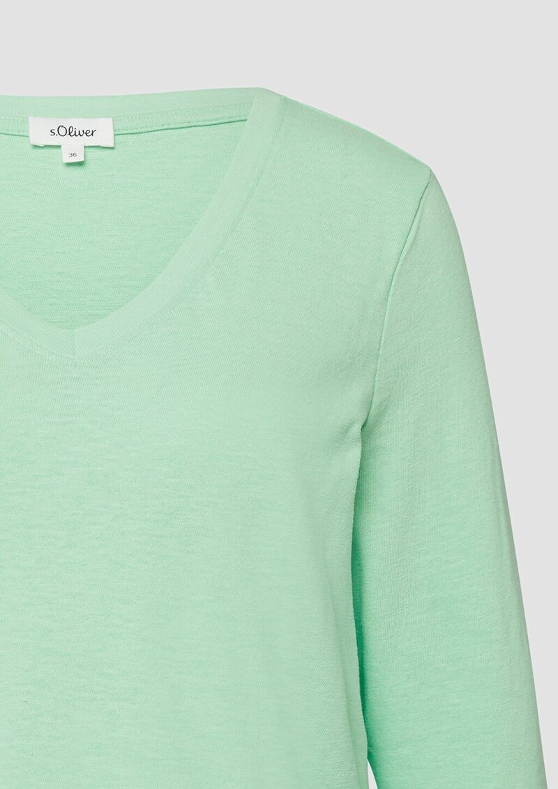 Jersey-T-Shirt mit Flammgarnstruktur und gerundetem Saum