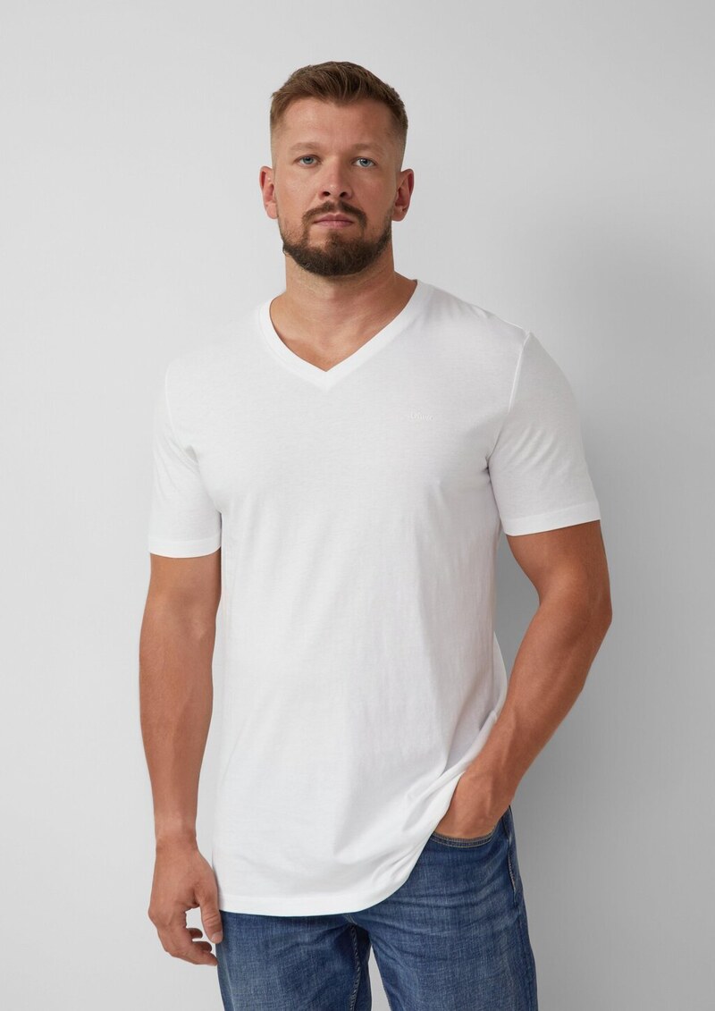 Baumwoll-T-Shirt mit V-Ausschnitt und Logoprint