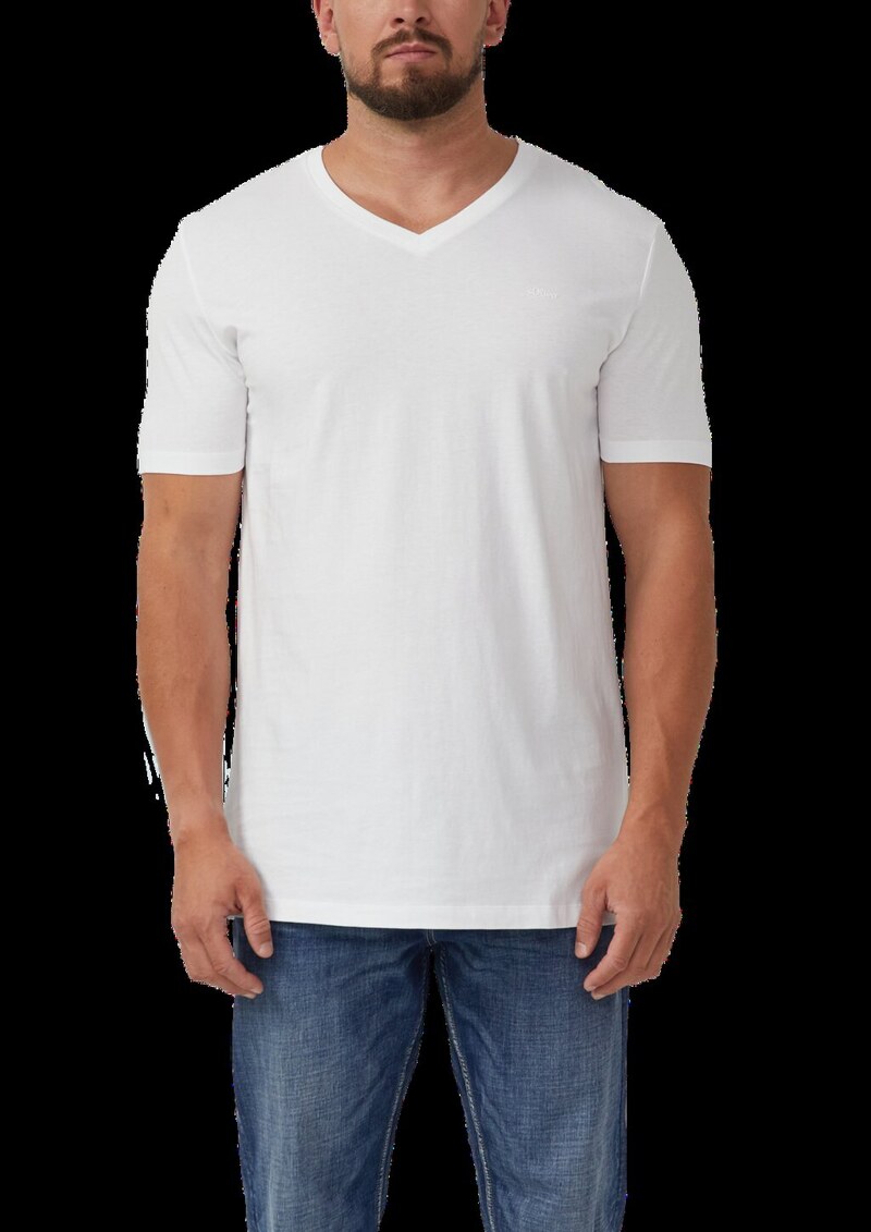 Baumwoll-T-Shirt mit V-Ausschnitt und Logoprint