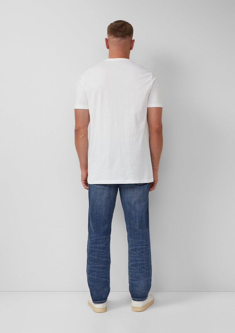 Baumwoll-T-Shirt mit V-Ausschnitt und Logoprint