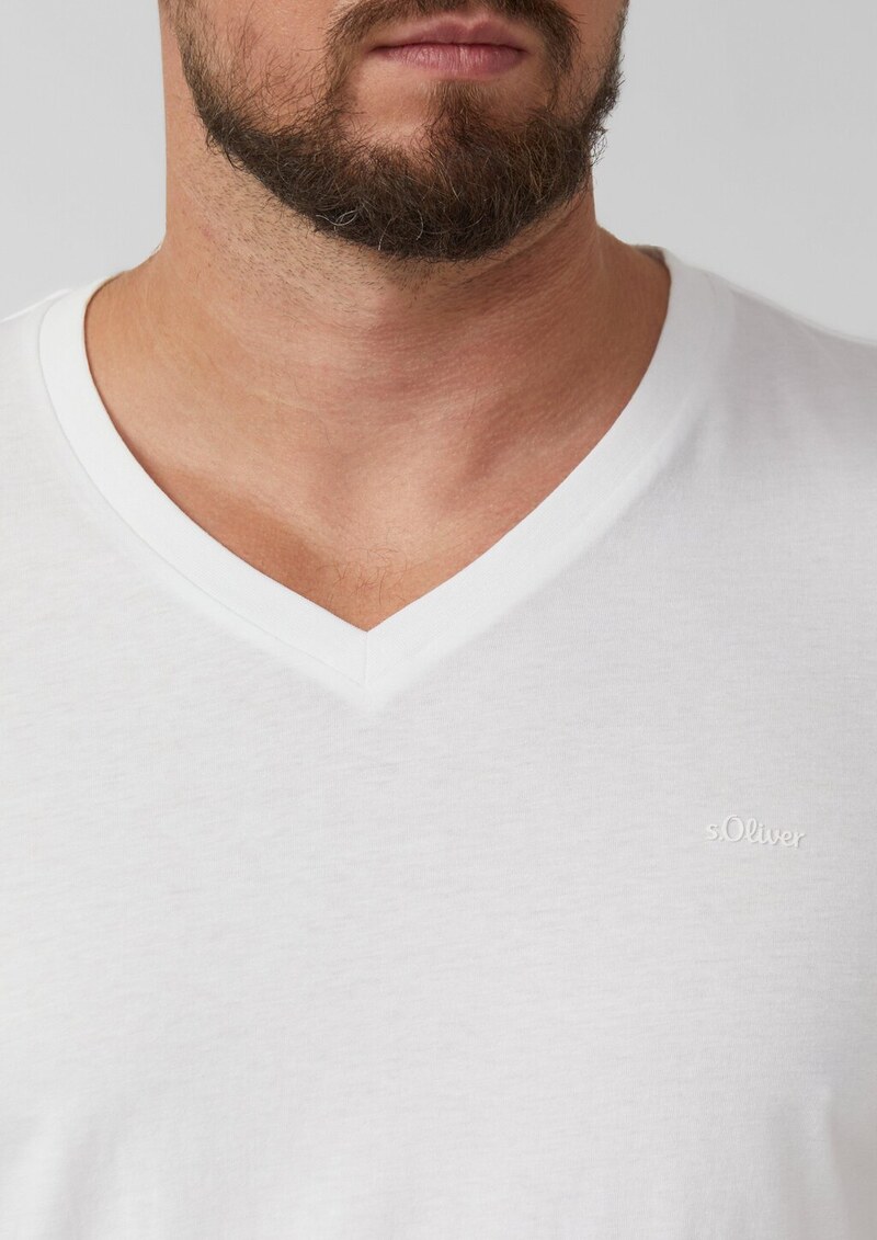 Baumwoll-T-Shirt mit V-Ausschnitt und Logoprint