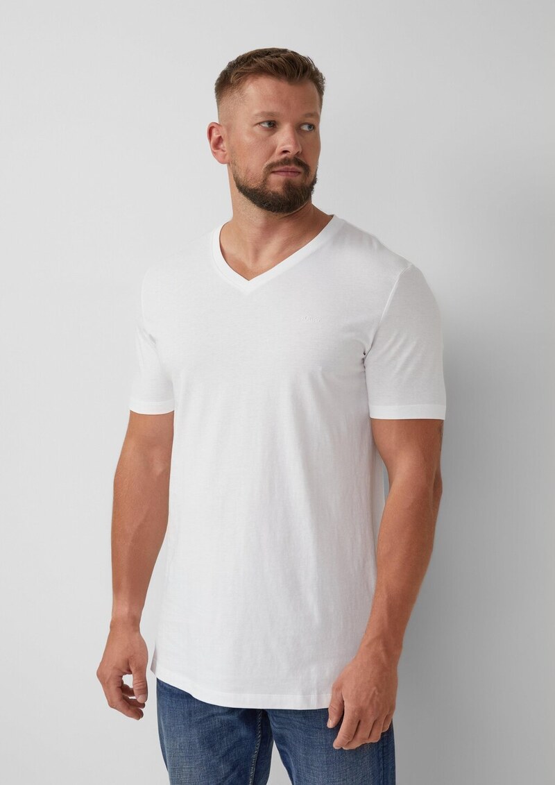 Baumwoll-T-Shirt mit V-Ausschnitt und Logoprint