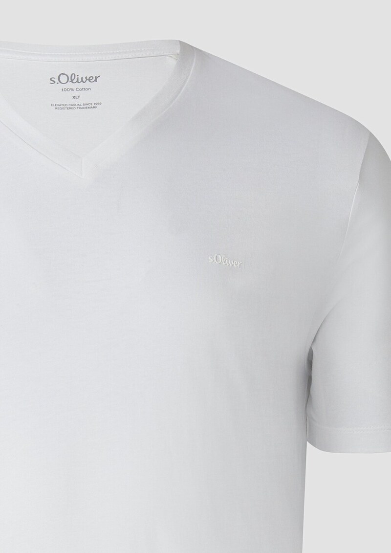 Baumwoll-T-Shirt mit V-Ausschnitt und Logoprint