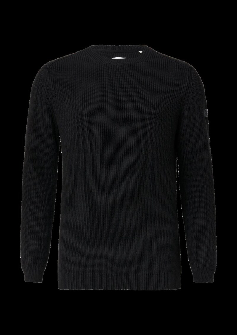 Strukturierter Baumwoll-Pullover mit Label-Patch