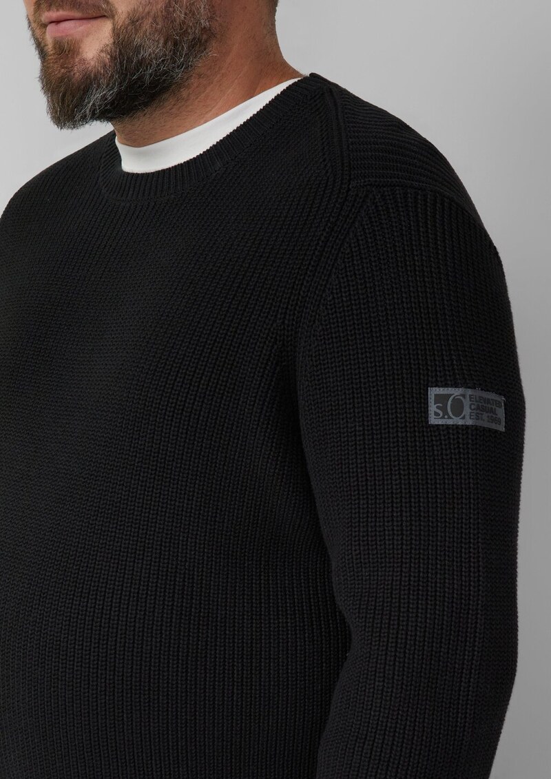 Strukturierter Baumwoll-Pullover mit Label-Patch