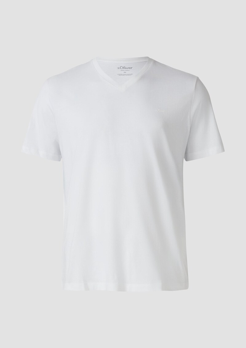 Baumwoll-T-Shirt mit V-Ausschnitt und Logoprint