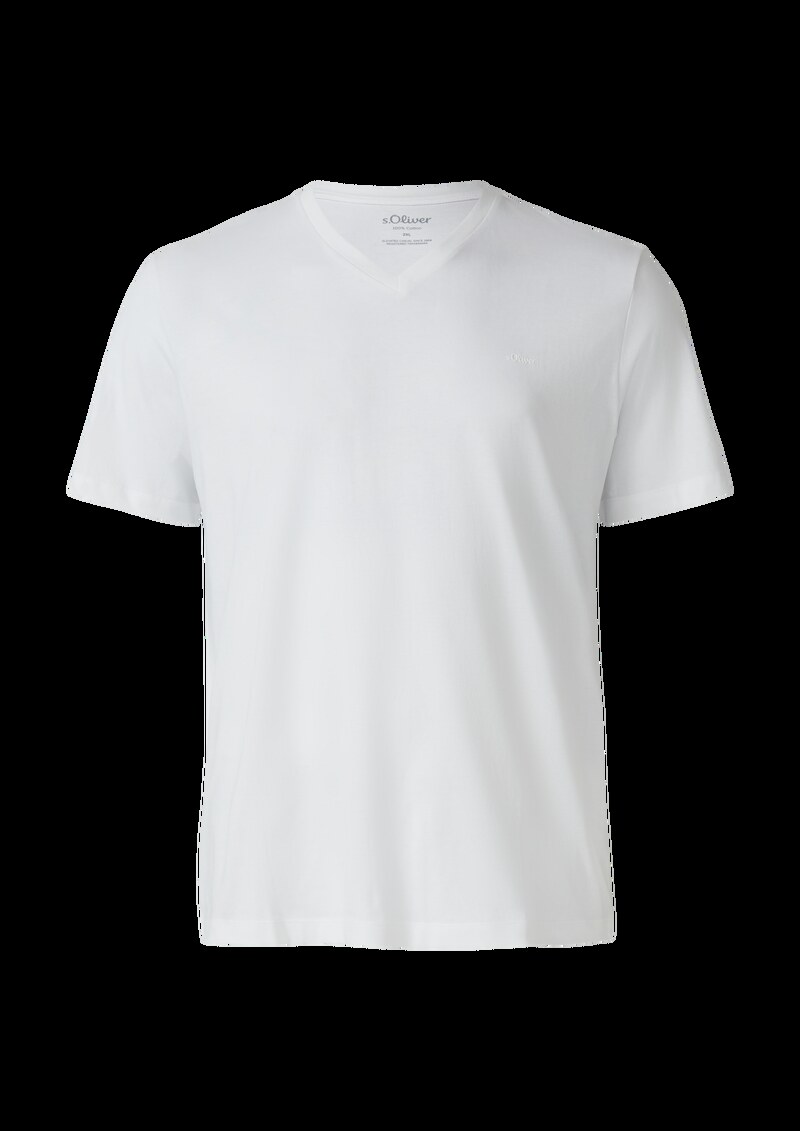 Baumwoll-T-Shirt mit V-Ausschnitt und Logoprint