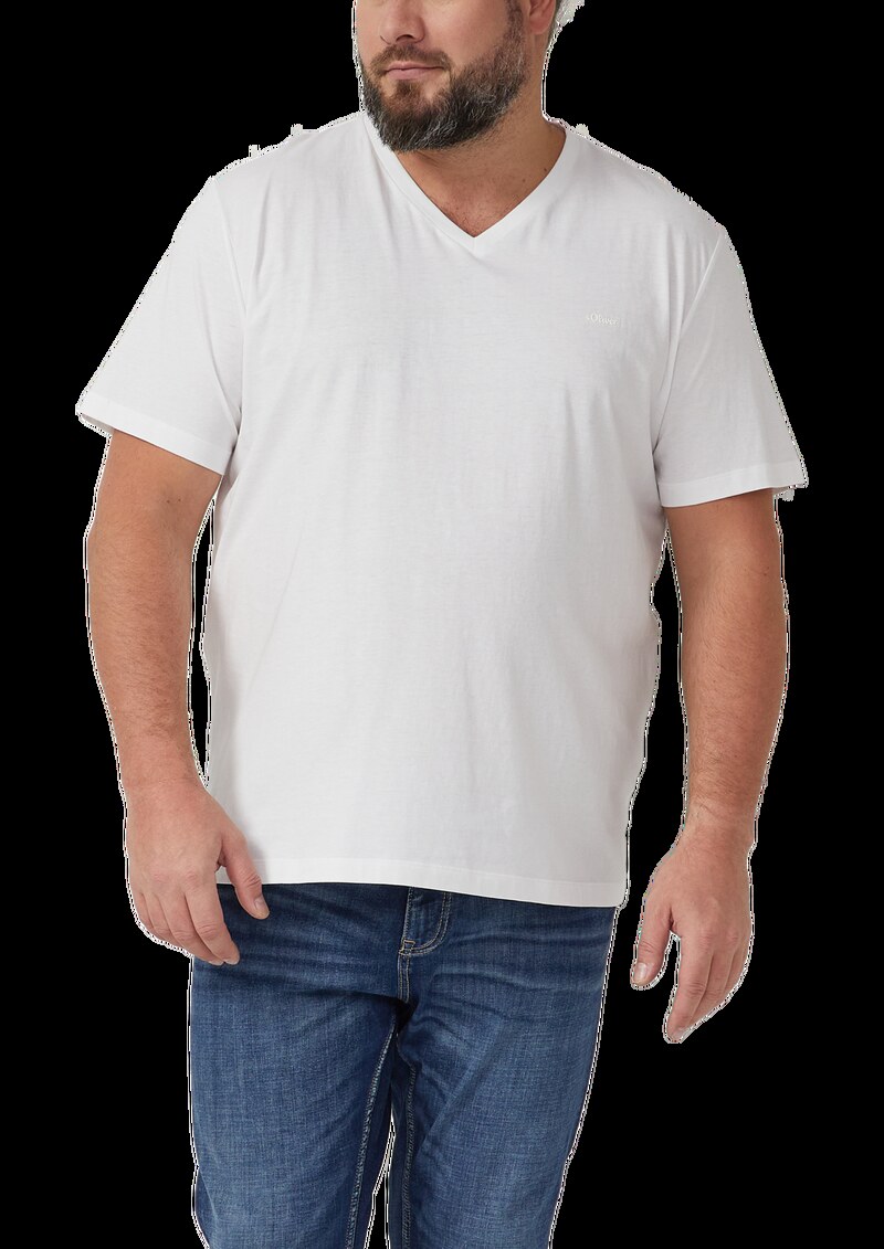 Baumwoll-T-Shirt mit V-Ausschnitt und Logoprint