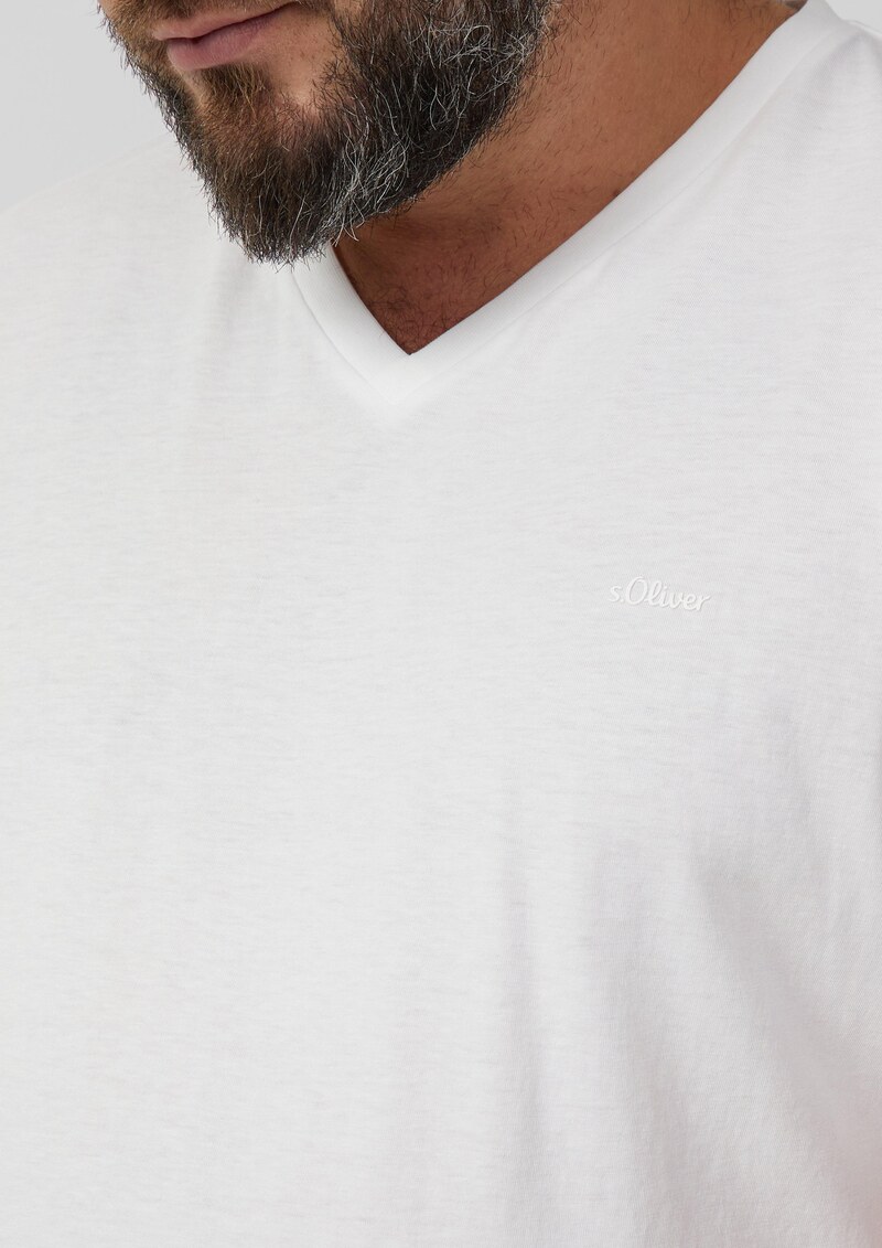 Baumwoll-T-Shirt mit V-Ausschnitt und Logoprint