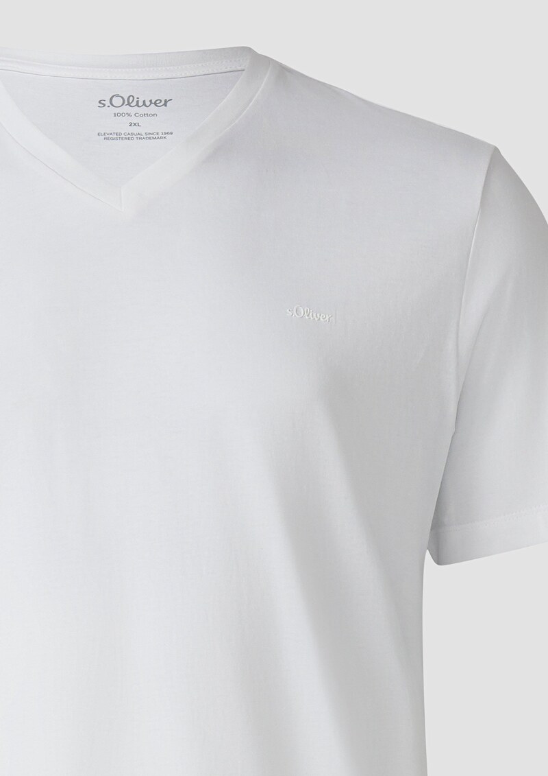 Baumwoll-T-Shirt mit V-Ausschnitt und Logoprint