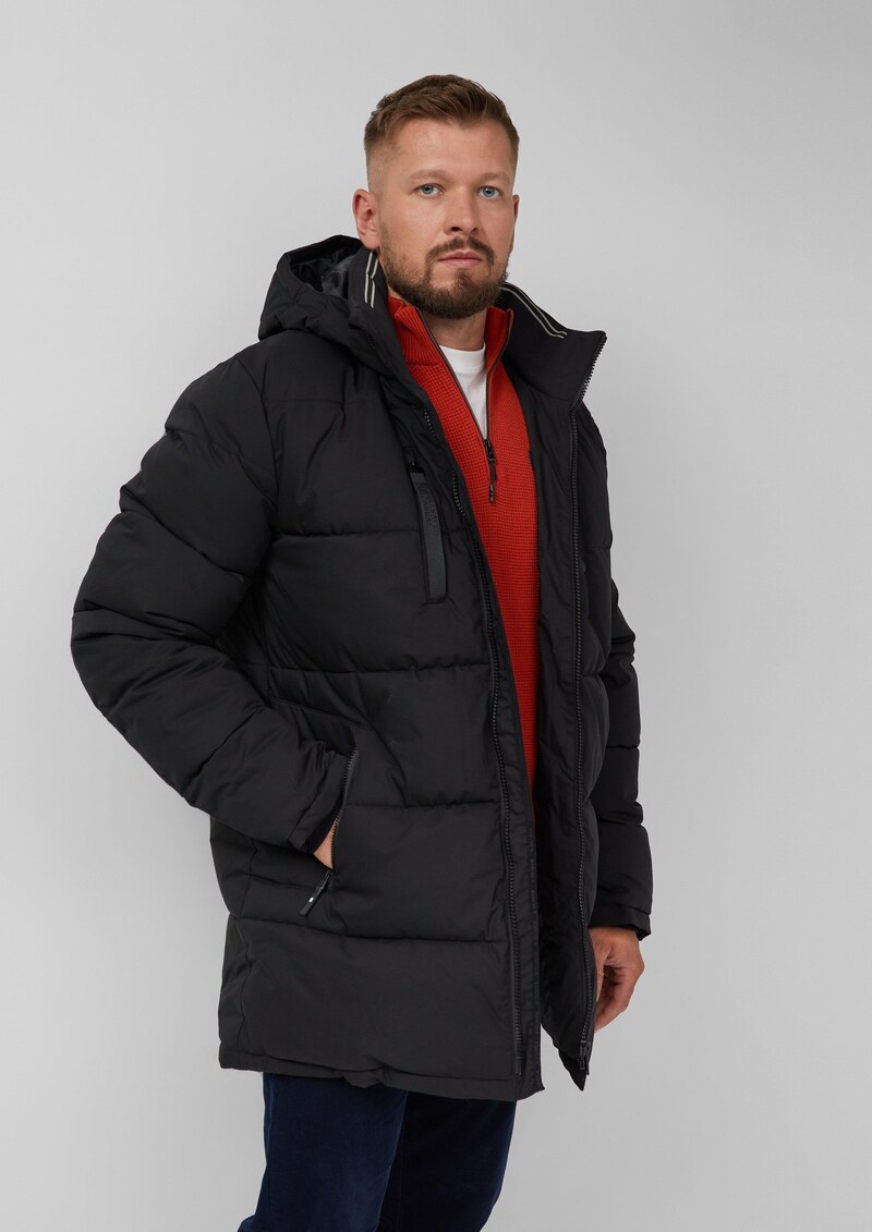 Wasserabweisende Pufferjacke mit abnehmbarer Kapuze und sportiven Details