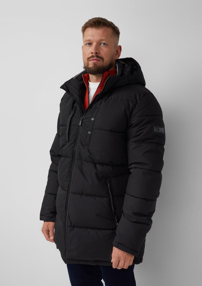 Wasserabweisende Pufferjacke mit abnehmbarer Kapuze und sportiven Details