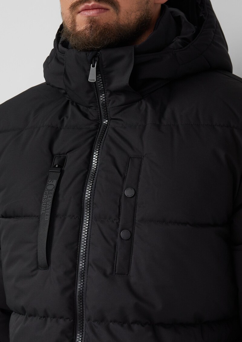 Wasserabweisende Pufferjacke mit abnehmbarer Kapuze und sportiven Details
