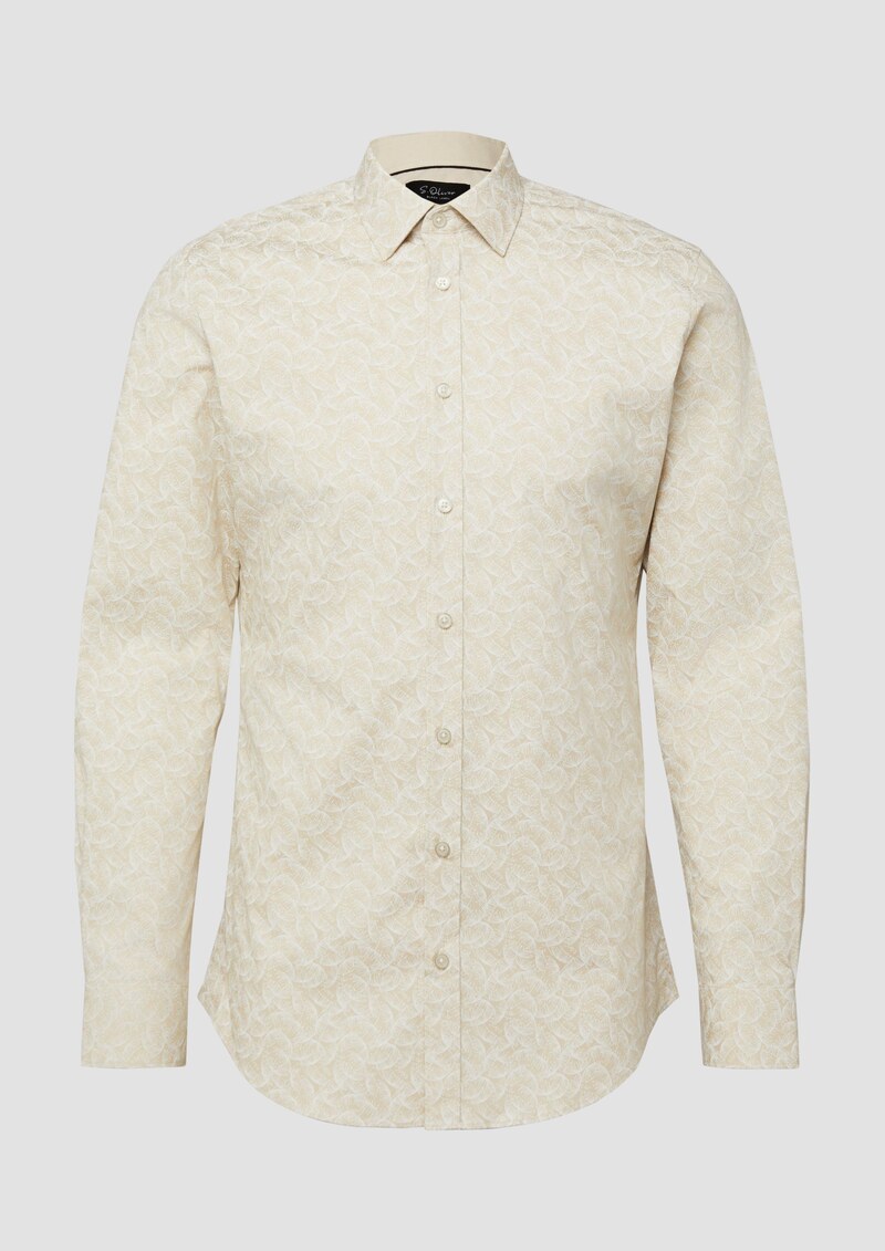 Tailored Fit: Gemustertes Langarmhemd aus Baumwollstretch