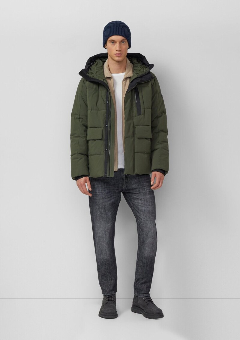 Wasserabweisender Puffer-Parka mit Kapuze und sportiven Details