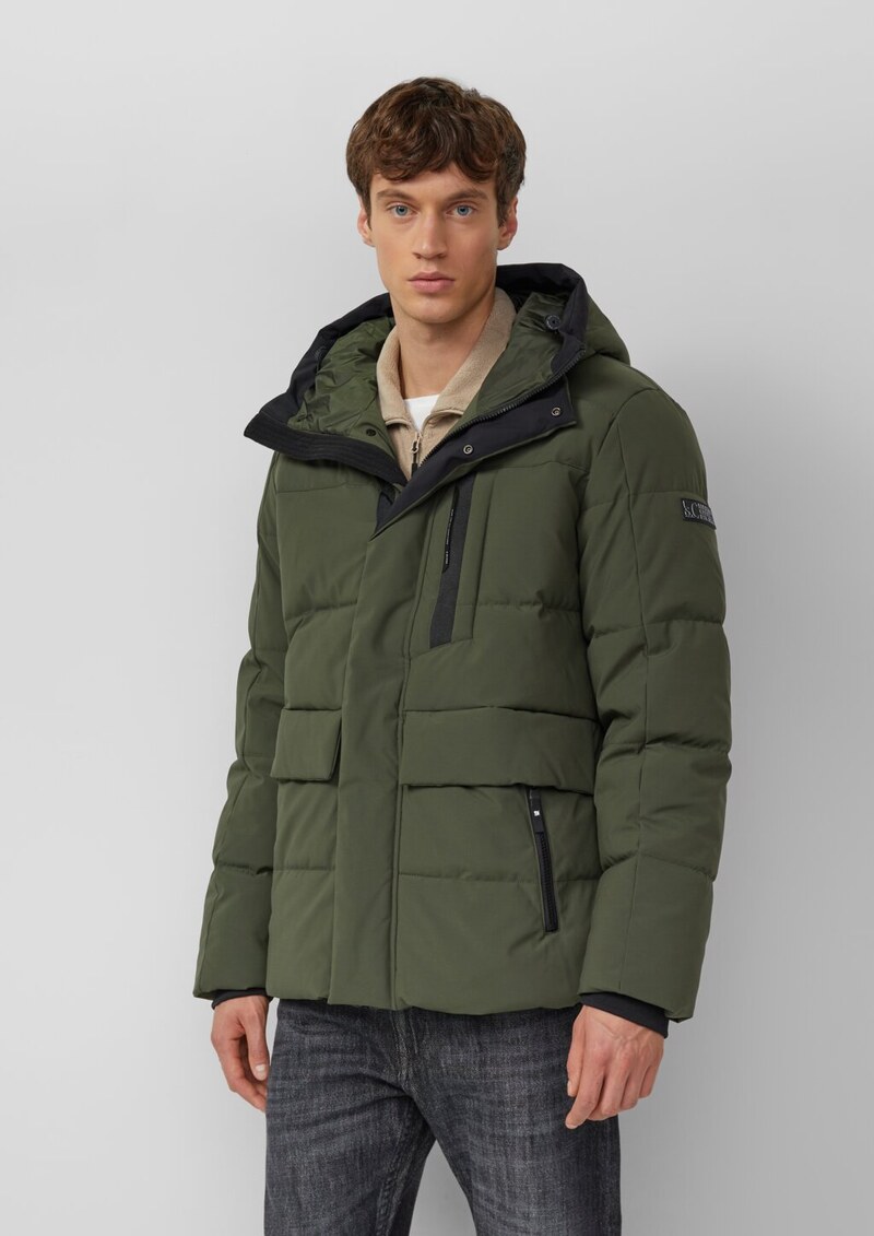 Wasserabweisender Puffer-Parka mit Kapuze und sportiven Details
