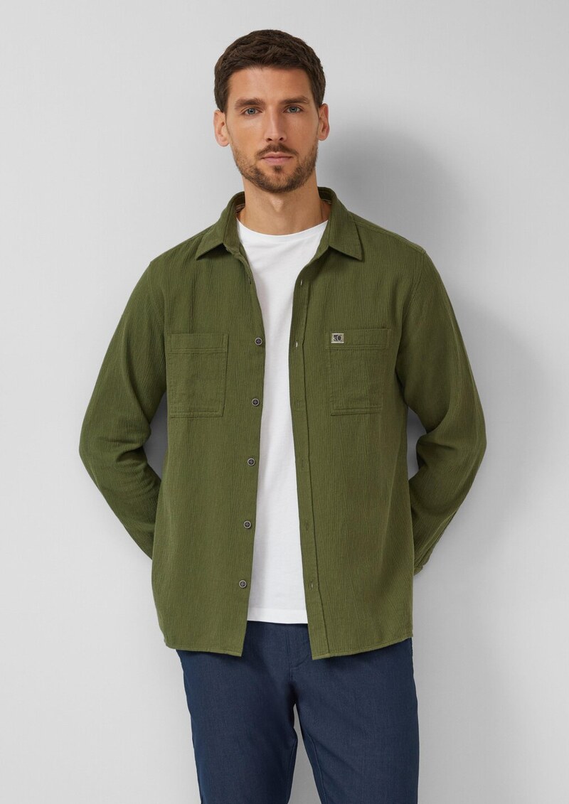 Regular Fit: Strukturiertes Langarmhemd mit Streifen