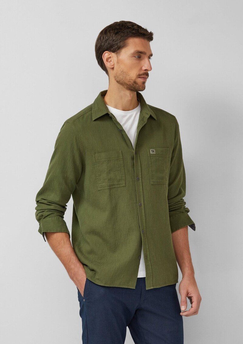 Regular Fit: Strukturiertes Langarmhemd mit Streifen