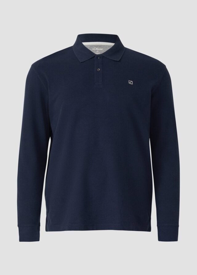 Langarm-Poloshirt mit Waffelstruktur und Logo-Patch