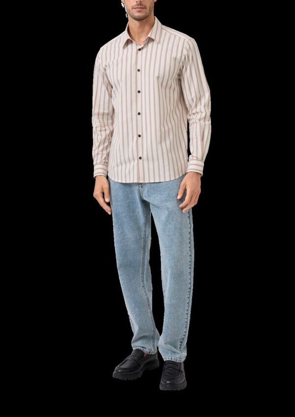 Regular Fit: Gestreiftes Langarmhemd mit Kentkragen