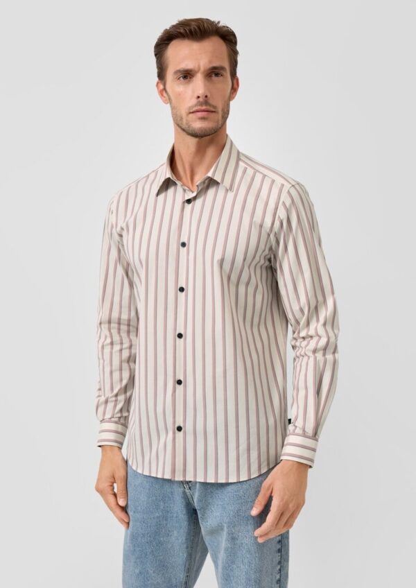 Regular Fit: Gestreiftes Langarmhemd mit Kentkragen