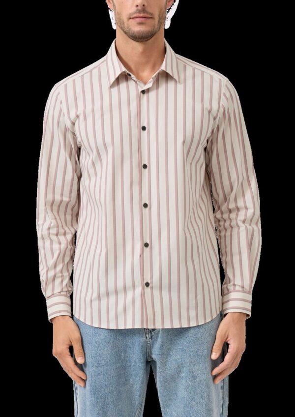 Regular Fit: Gestreiftes Langarmhemd mit Kentkragen