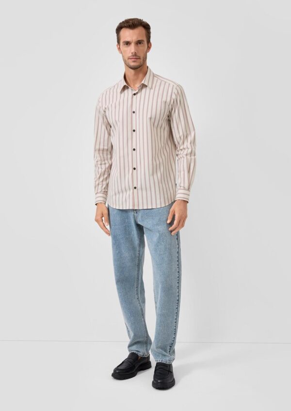 Regular Fit: Gestreiftes Langarmhemd mit Kentkragen
