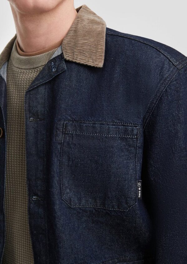 Denim-Overshirt mit Cordkragen