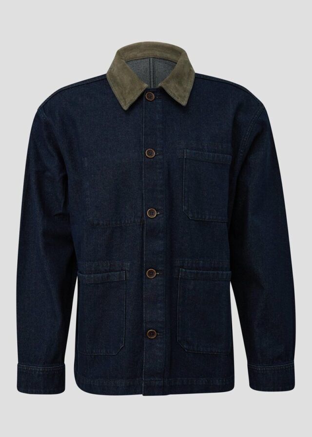 Denim-Overshirt mit Cordkragen