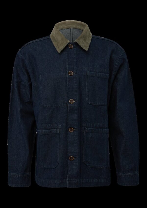 Denim-Overshirt mit Cordkragen
