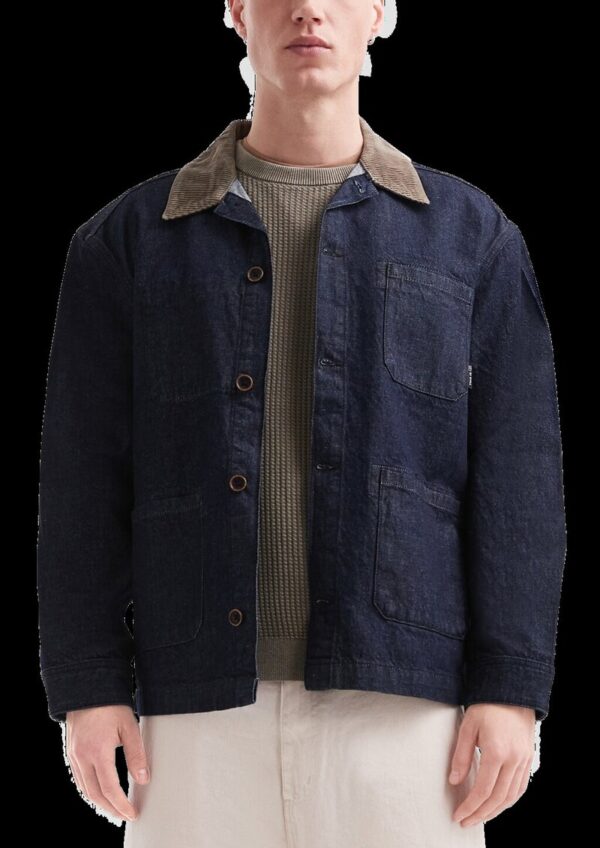 Denim-Overshirt mit Cordkragen