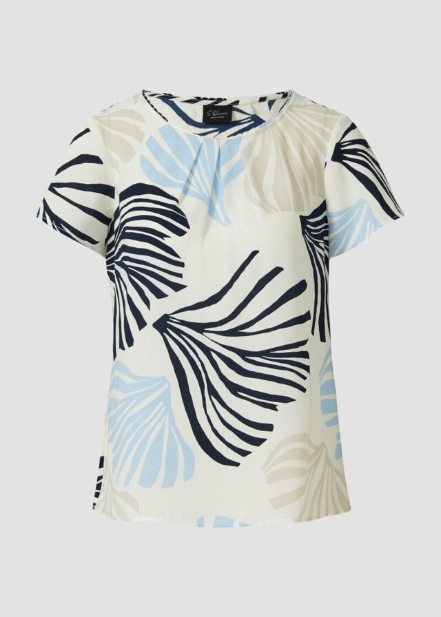 Crêpe-Bluse mit All-over-Print und Schmuckkante