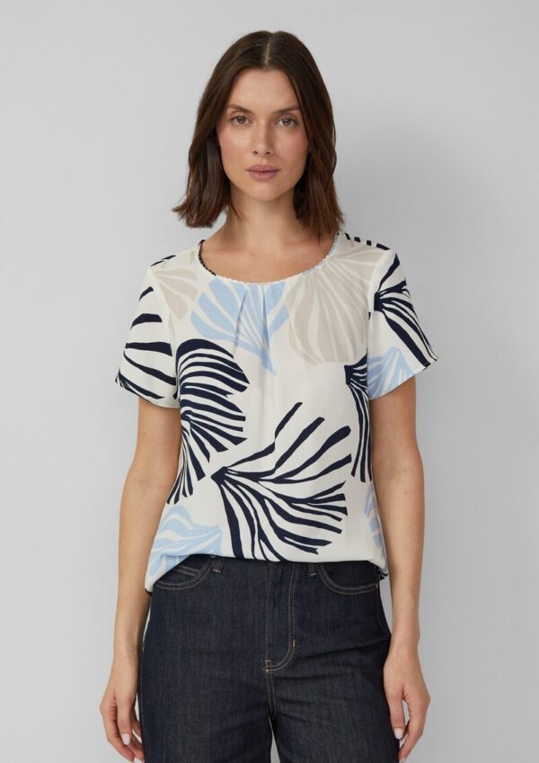 Crêpe-Bluse mit All-over-Print und Schmuckkante