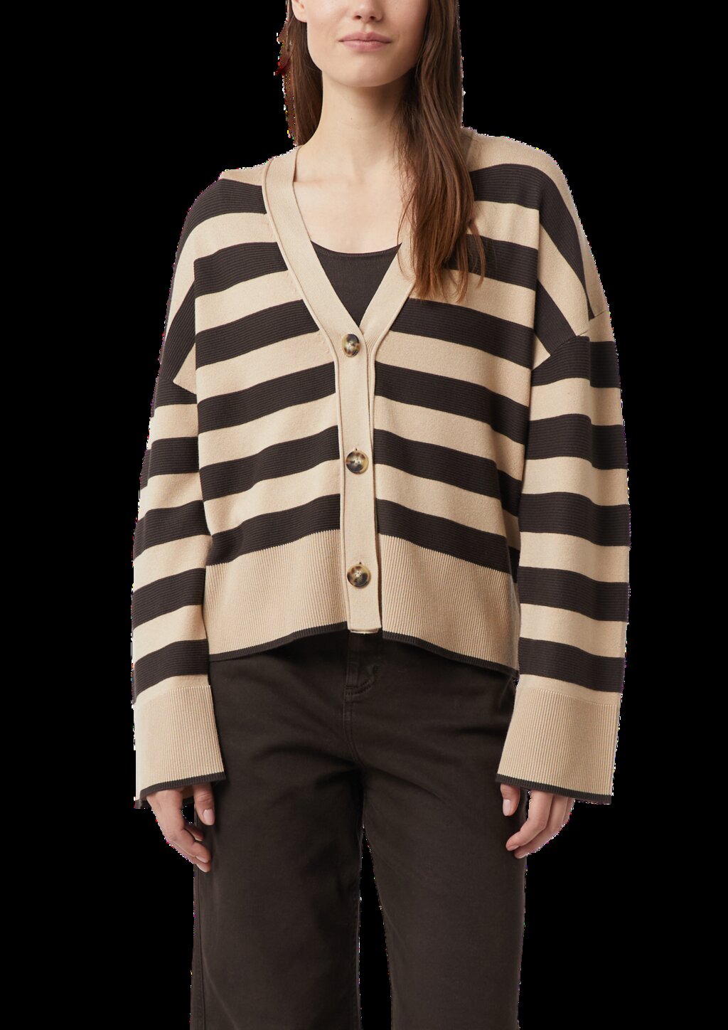 Gestreifter Cardigan mit weitem Ärmelabschluss