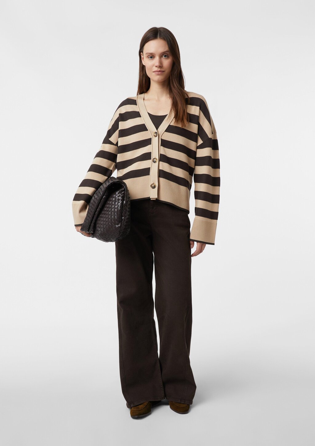 Gestreifter Cardigan mit weitem Ärmelabschluss