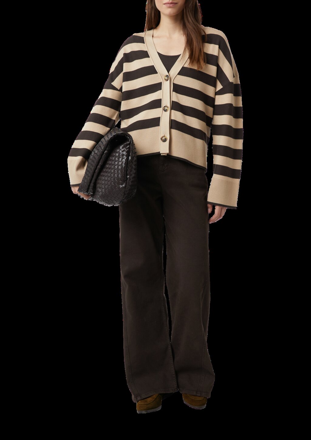 Gestreifter Cardigan mit weitem Ärmelabschluss