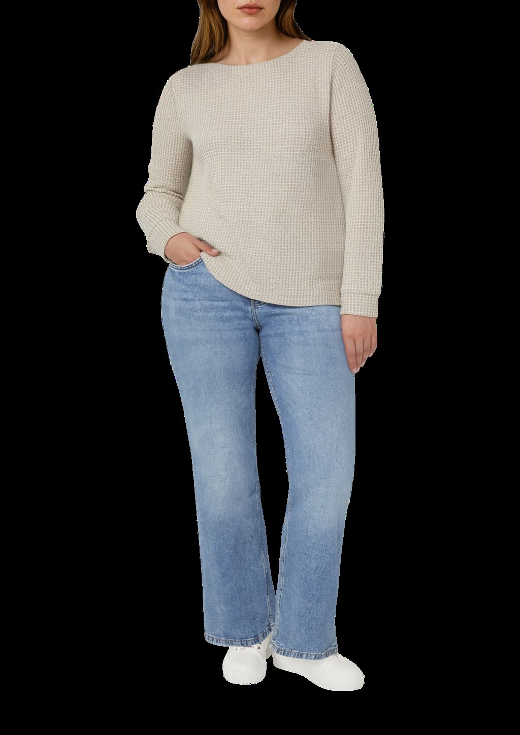 Relaxed Fit Shirt mit langen Ärmeln und U-Bootausschnitt