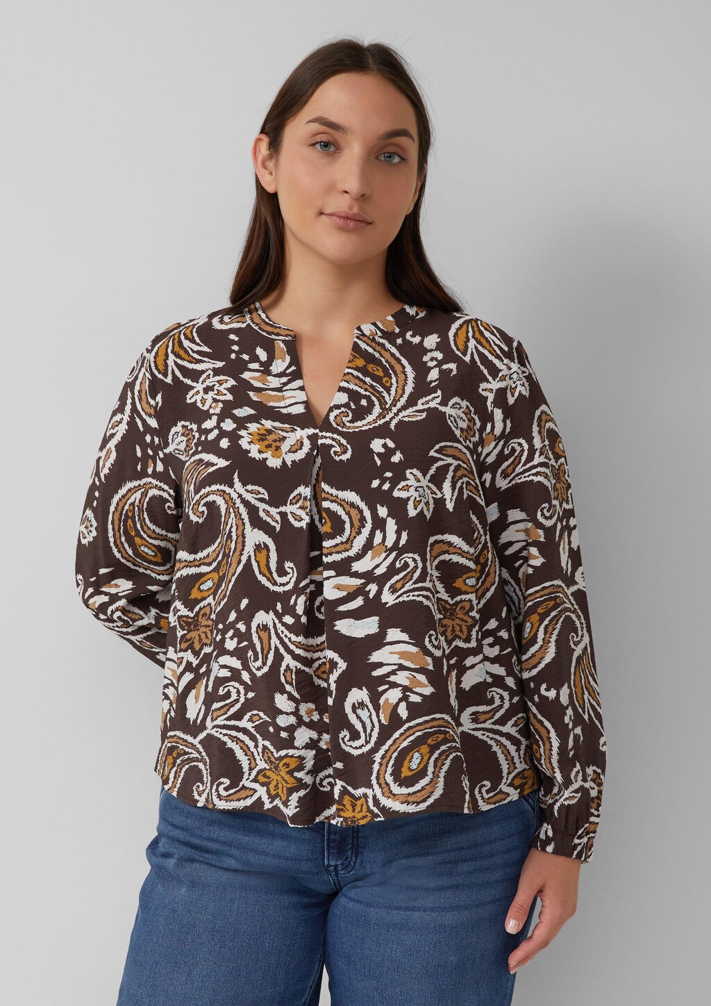 Strukturierte Viskosemix-Bluse mit All-over-Print