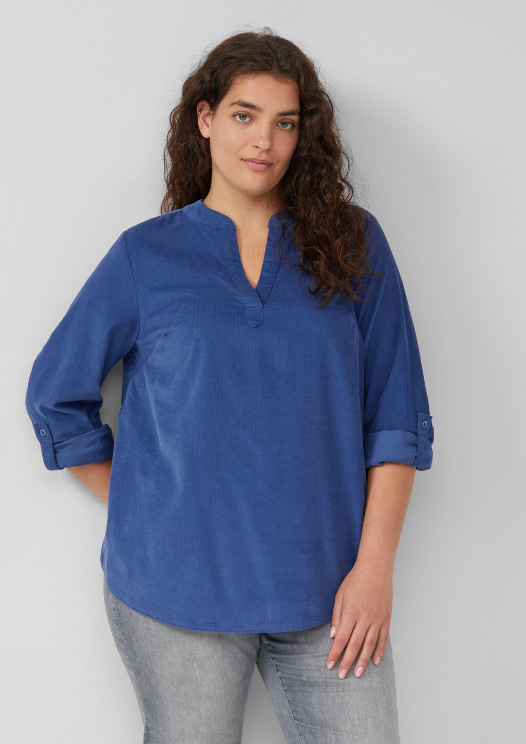 Feincord-Tunikabluse mit Raffung am Rücken