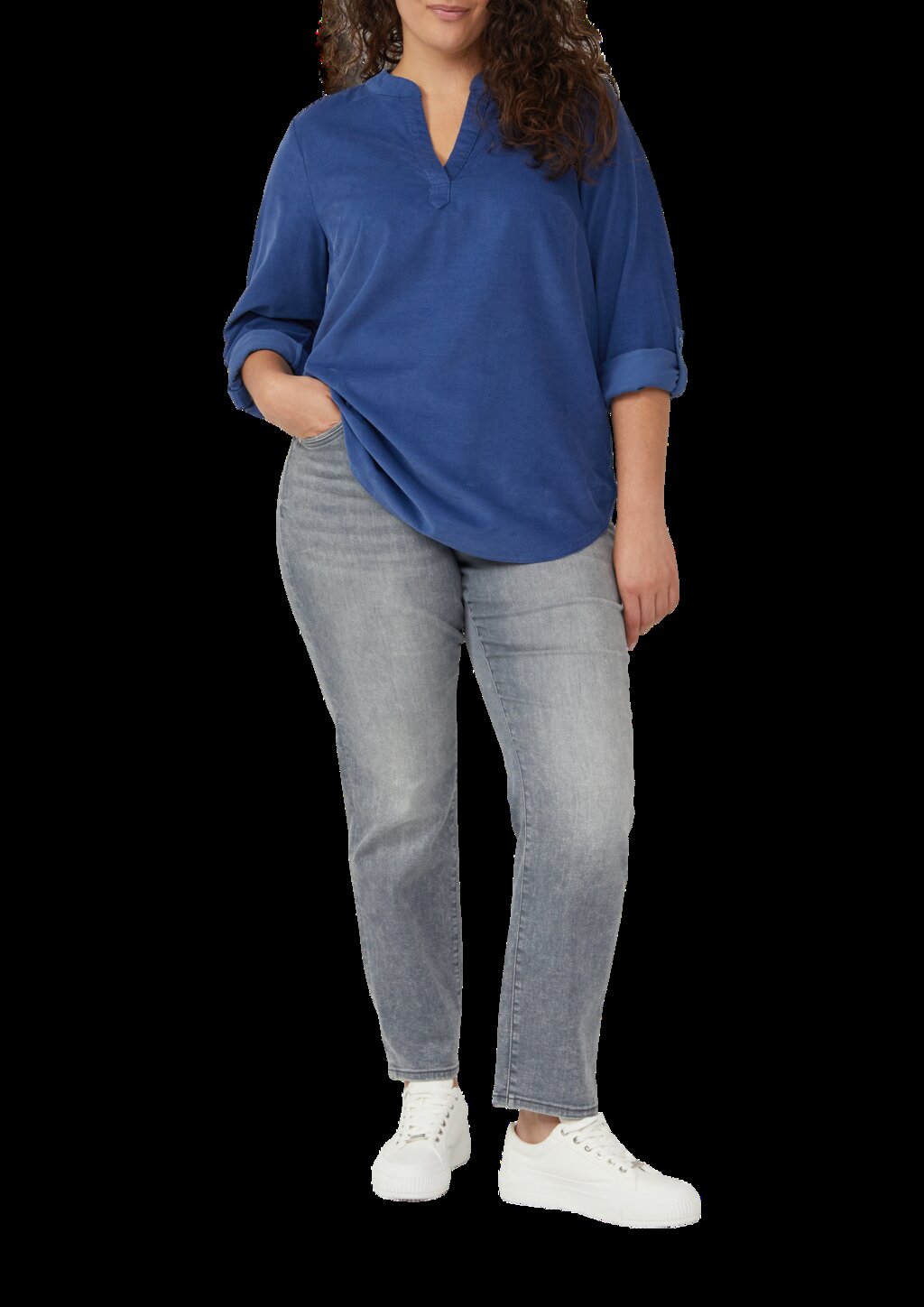 Feincord-Tunikabluse mit Raffung am Rücken