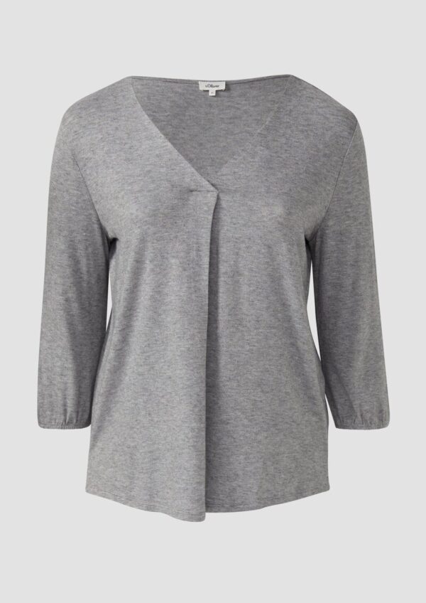 Meliertes Shirt mit V-Ausschnitt und elastischen Ärmel-Bündchen