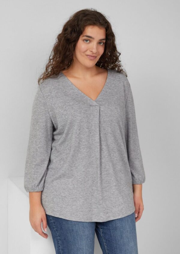 Meliertes Shirt mit V-Ausschnitt und elastischen Ärmel-Bündchen