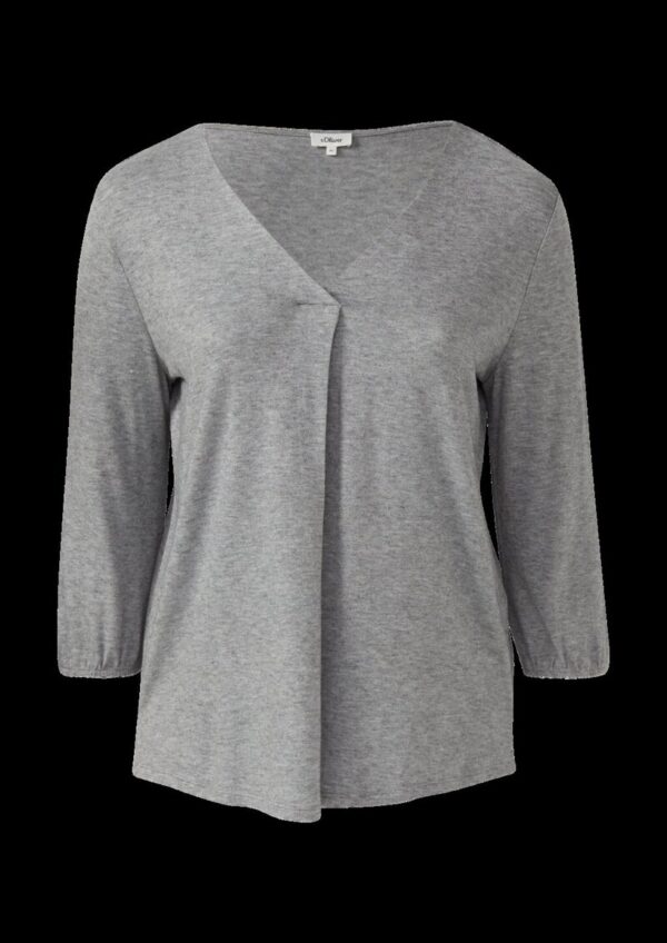 Meliertes Shirt mit V-Ausschnitt und elastischen Ärmel-Bündchen