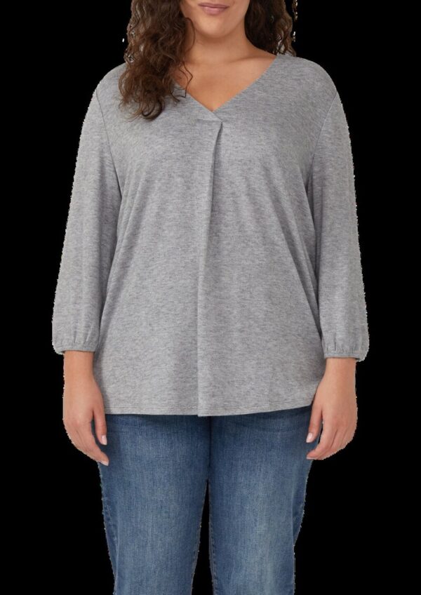 Meliertes Shirt mit V-Ausschnitt und elastischen Ärmel-Bündchen