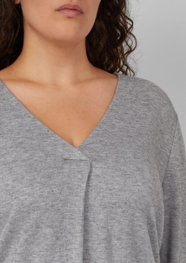 Meliertes Shirt mit V-Ausschnitt und elastischen Ärmel-Bündchen