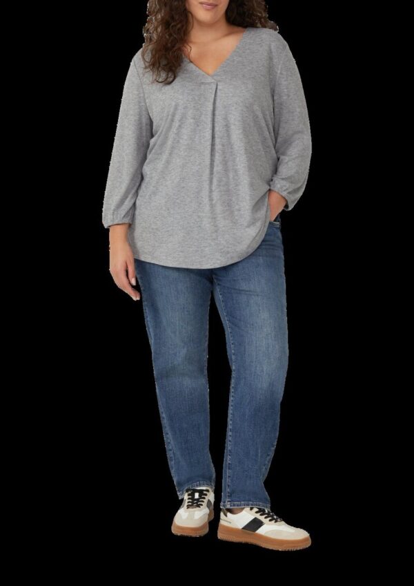 Meliertes Shirt mit V-Ausschnitt und elastischen Ärmel-Bündchen