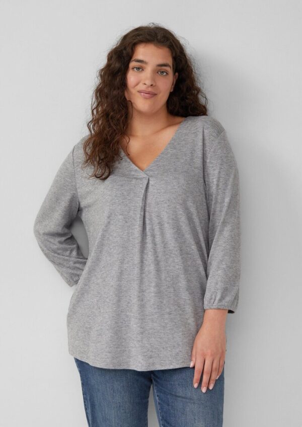 Meliertes Shirt mit V-Ausschnitt und elastischen Ärmel-Bündchen